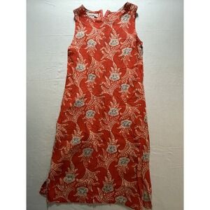 VTG 90s White Rice OrangesRed Cream Maxi Dress Tropical Floral SZ L 100% Rayon